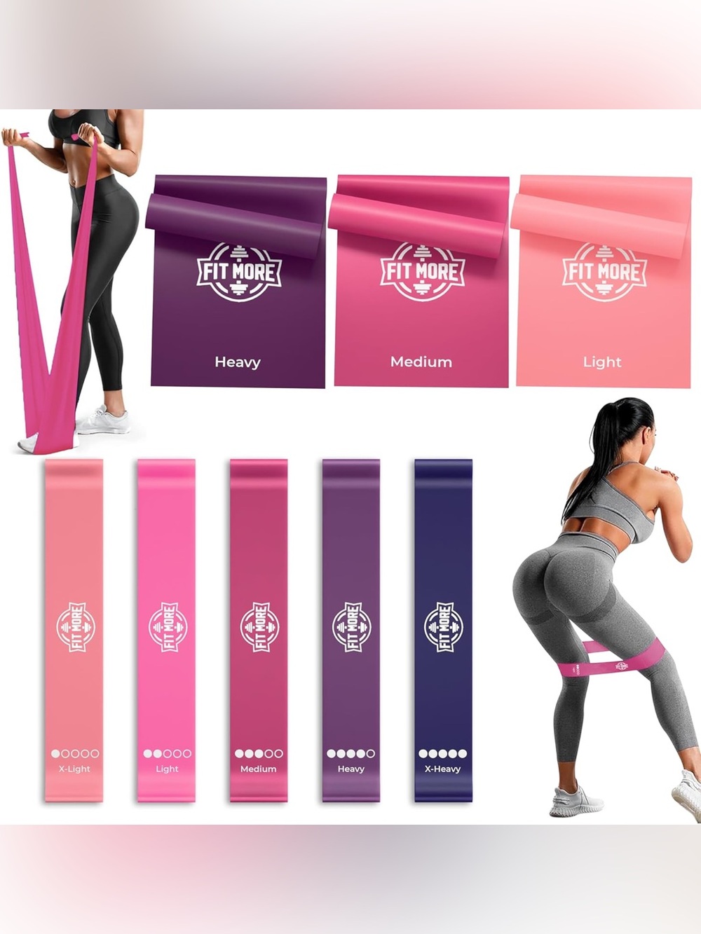New - Large Heavy duty Resistance Bands Set - Pink & Purple Exercise Loop Bands